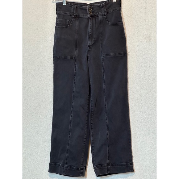 Pilcro and the Letterpress Denim - Pilcro Anthropologie High Rise Wide Leg Seam Front Jeans Pants Faded Black 27